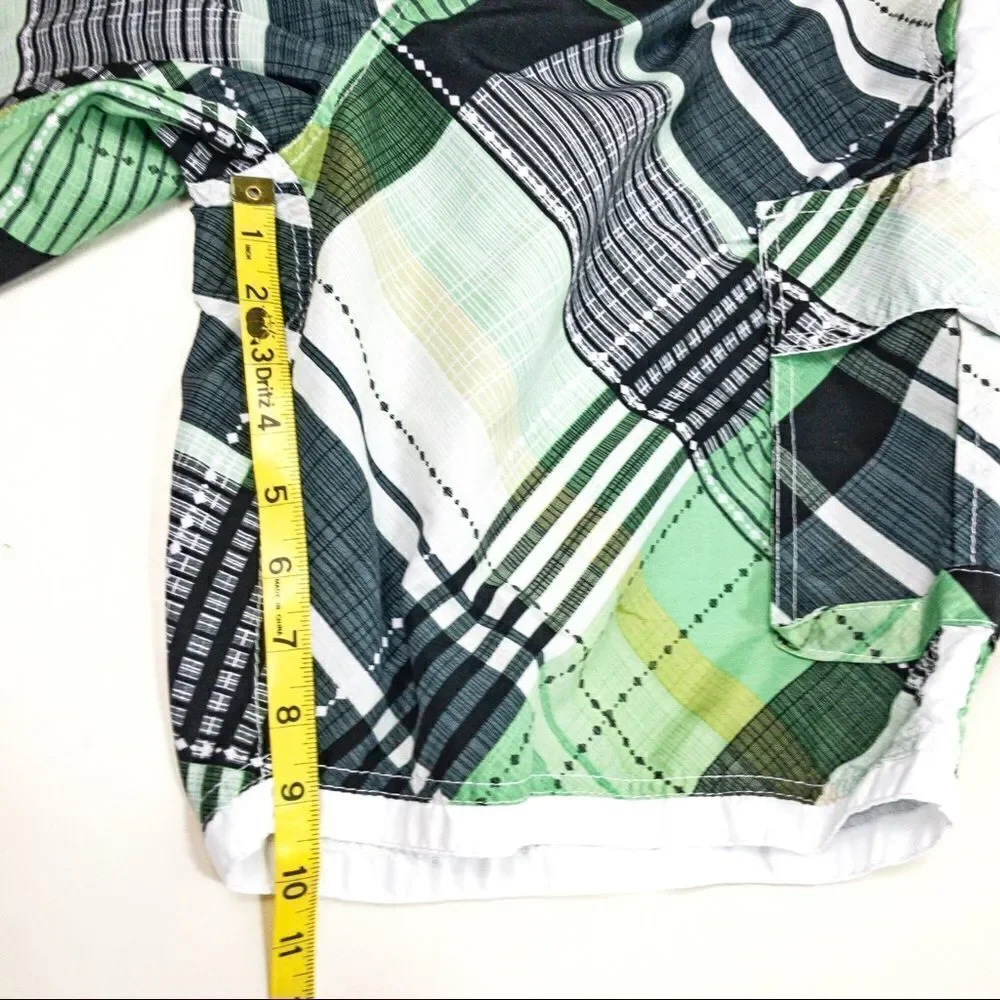 Banana Split Green/Black Plaid Board Shorts Sz XL